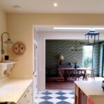 Open plan kitchen diner with skylight and garden doors Amersham renovation